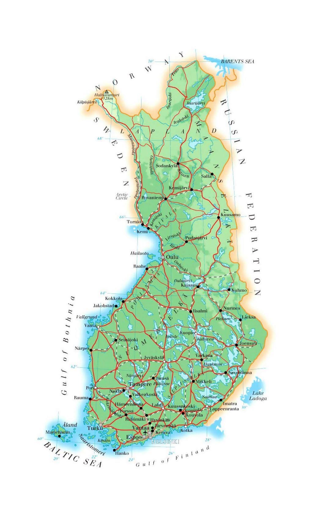 ನಕ್ಷೆ ಫಿನ್ಲ್ಯಾಂಡ್ ಎತ್ತರದ