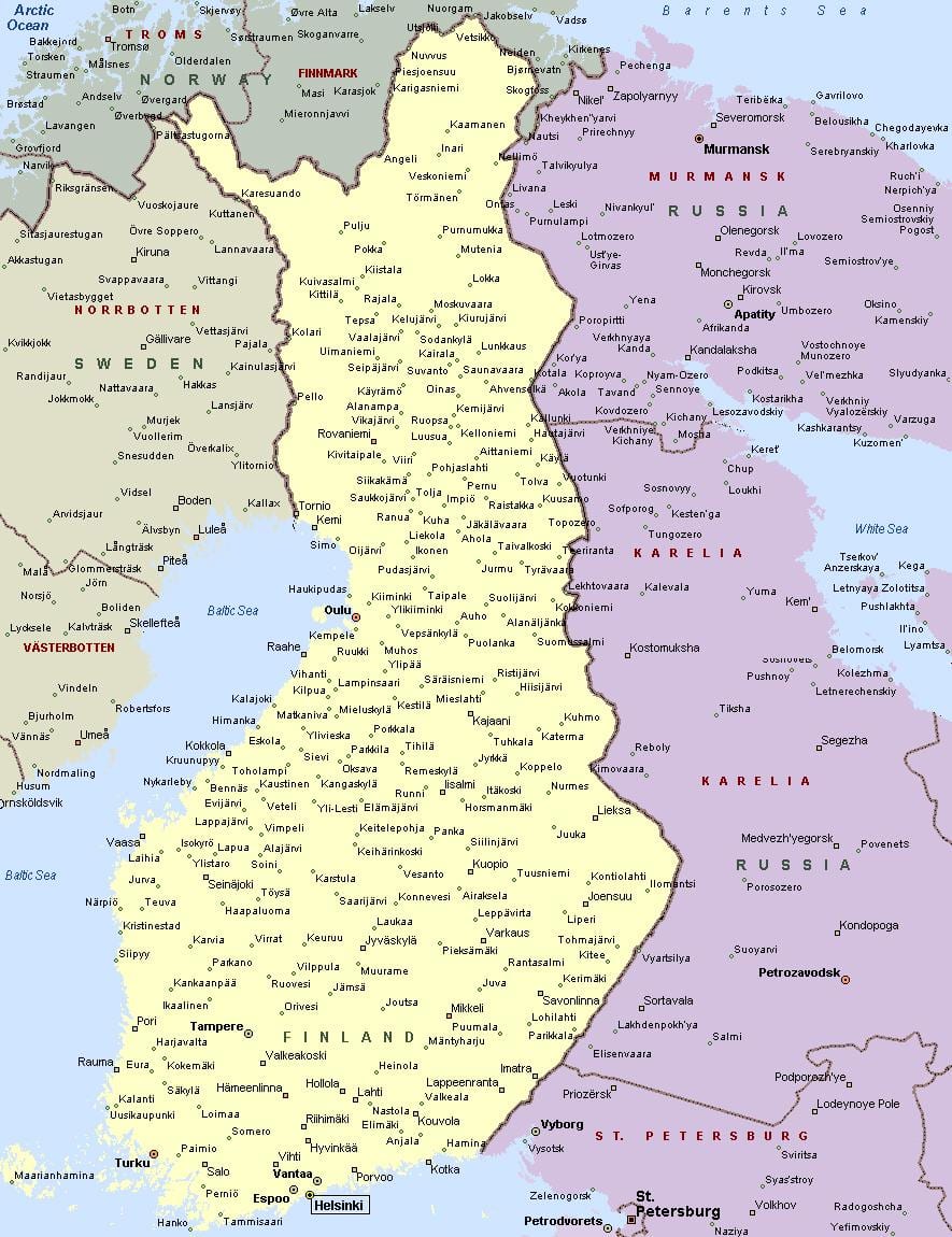 ಫಿನ್ಲ್ಯಾಂಡ್ ನಕ್ಷೆ ನಗರಗಳು